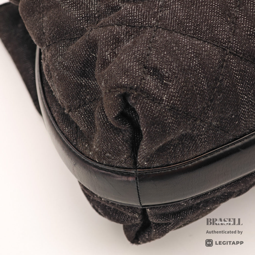 CHANEL Denim Leather Gray Black Hand Bag 【ImportFeeFREE】