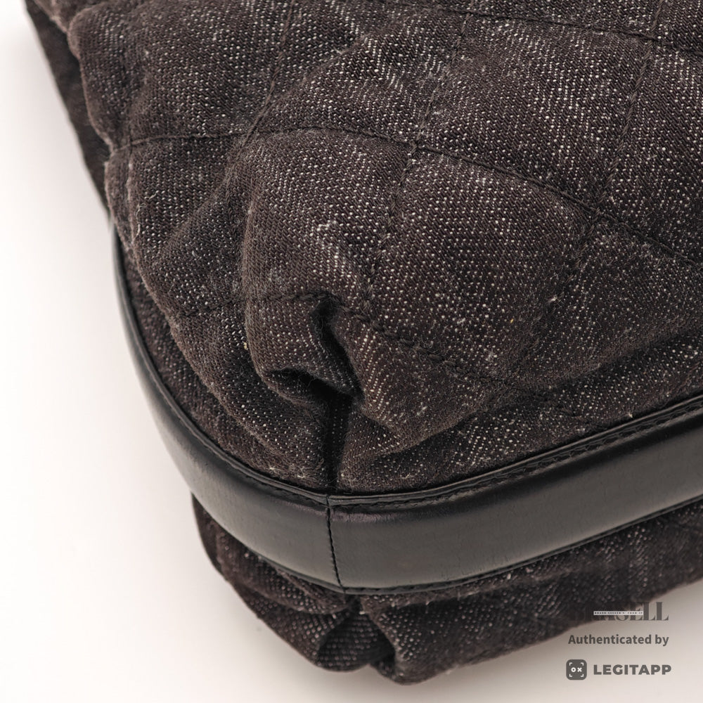CHANEL Denim Leather Gray Black Hand Bag 【ImportFeeFREE】
