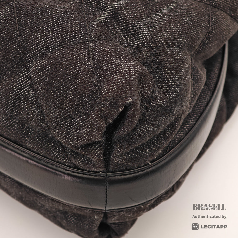 CHANEL Denim Leather Gray Black Hand Bag 【ImportFeeFREE】