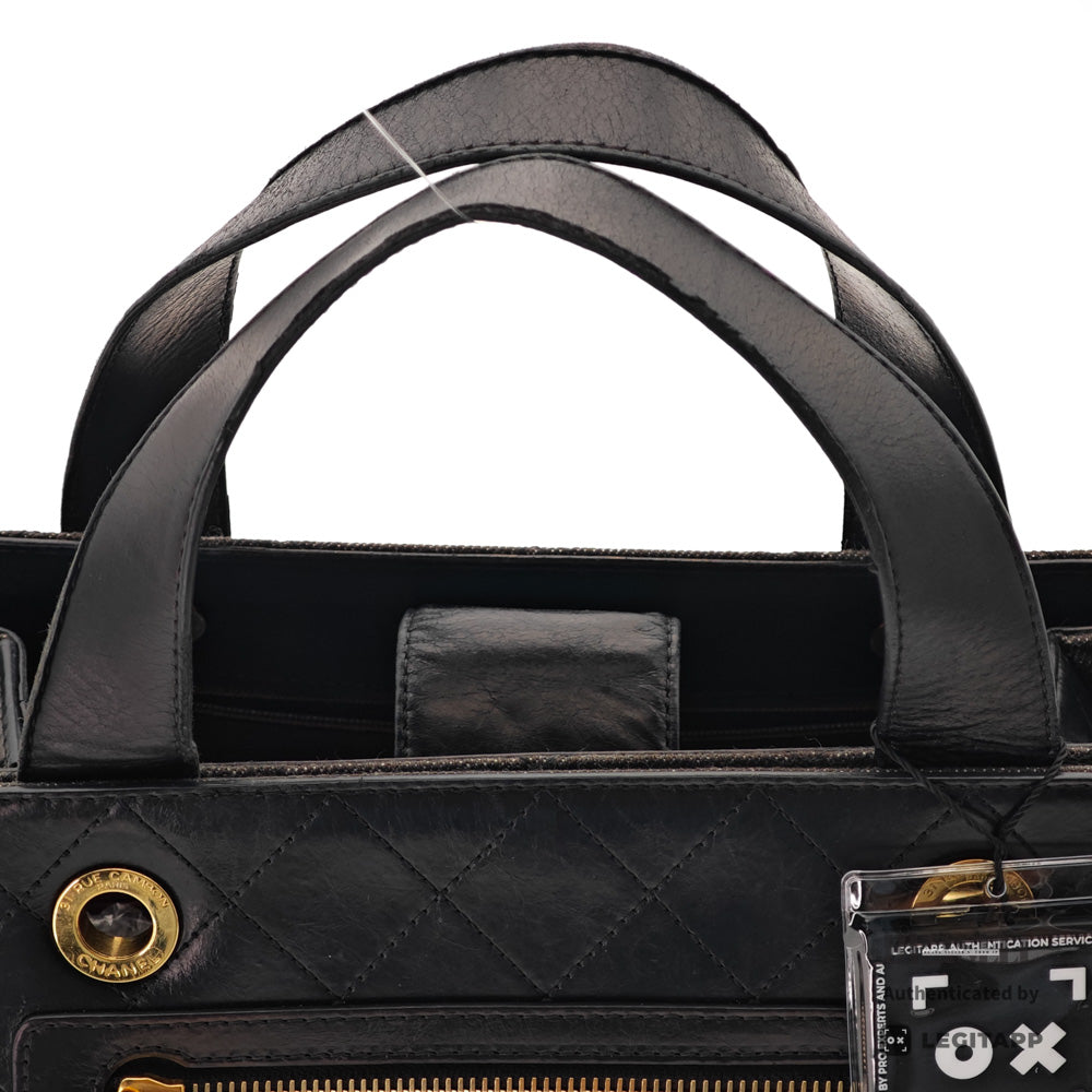CHANEL Denim Leather Gray Black Hand Bag 【ImportFeeFREE】
