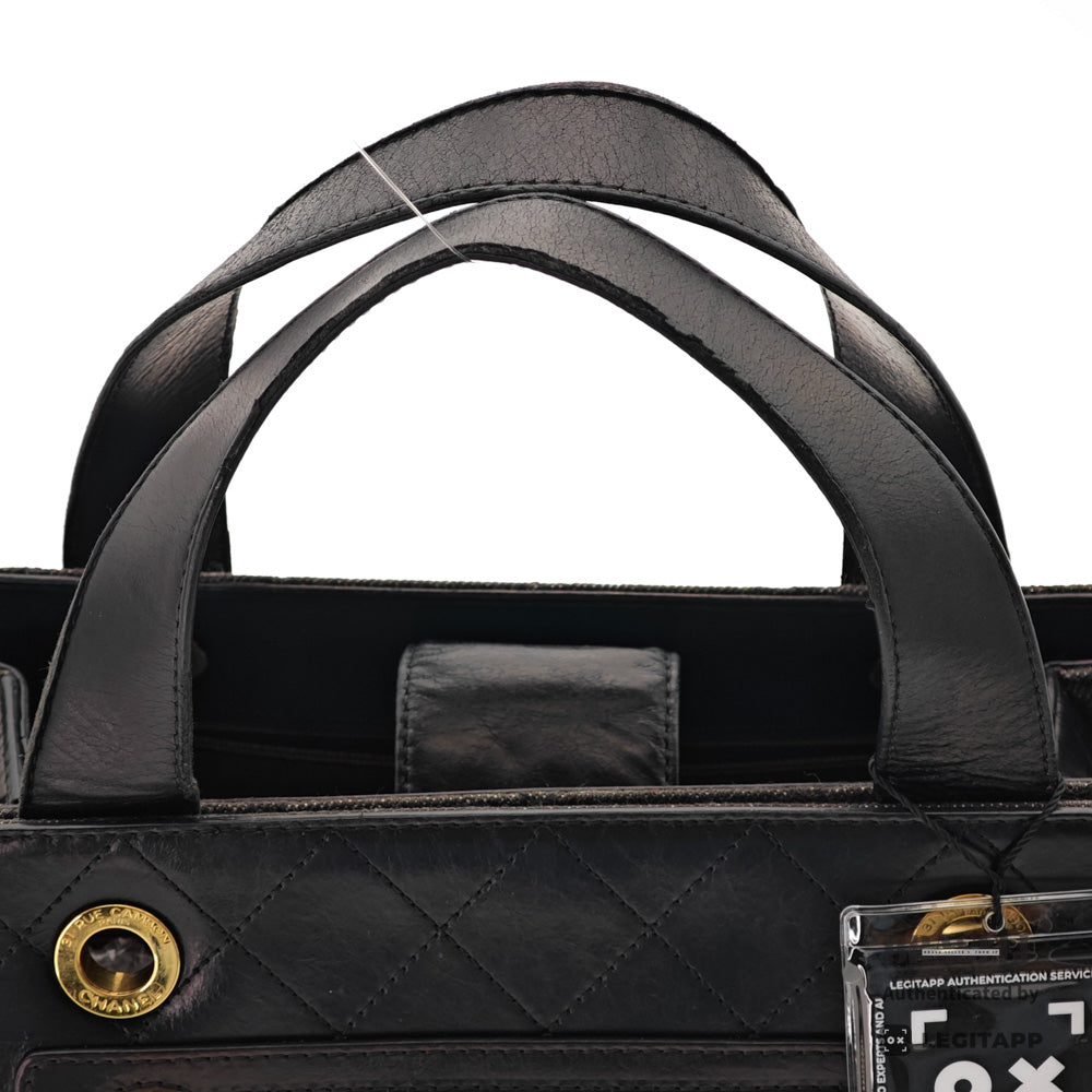 CHANEL Denim Leather Gray Black Hand Bag 【ImportFeeFREE】