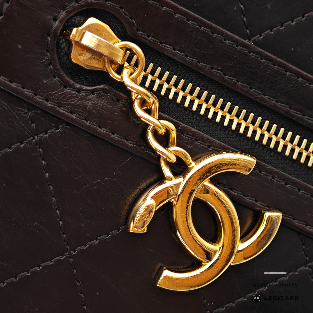 CHANEL Denim Leather Gray Black Hand Bag 【ImportFeeFREE】