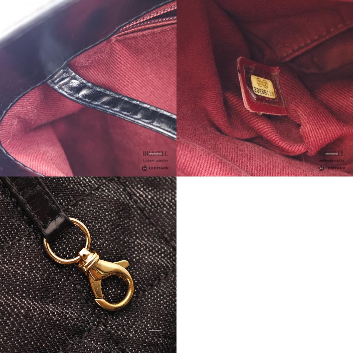 CHANEL Denim Leather Gray Black Hand Bag 【ImportFeeFREE】