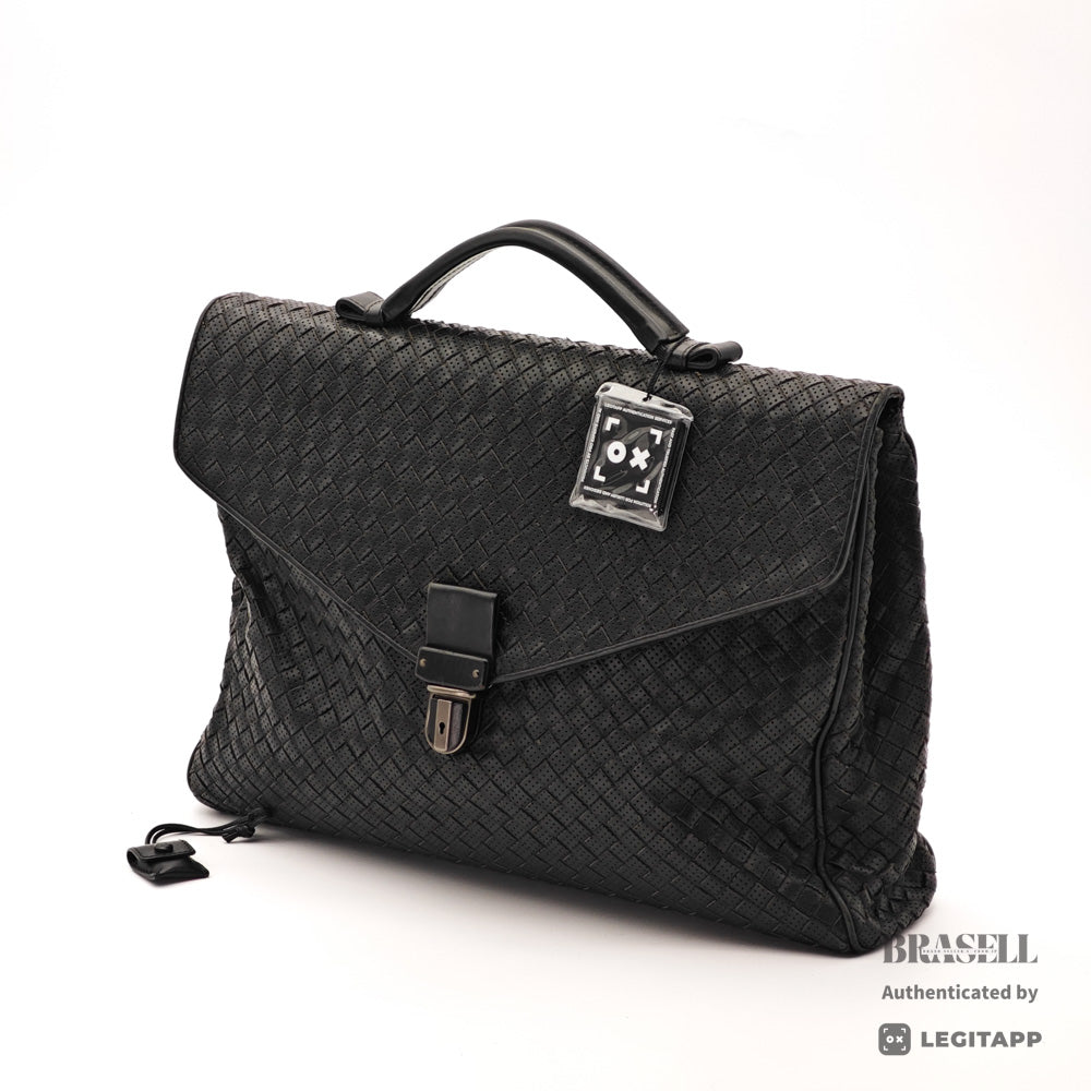 BOTTEGA VENETA Intrecciato Leather Black Business Bag 【ImportFeeFREE】