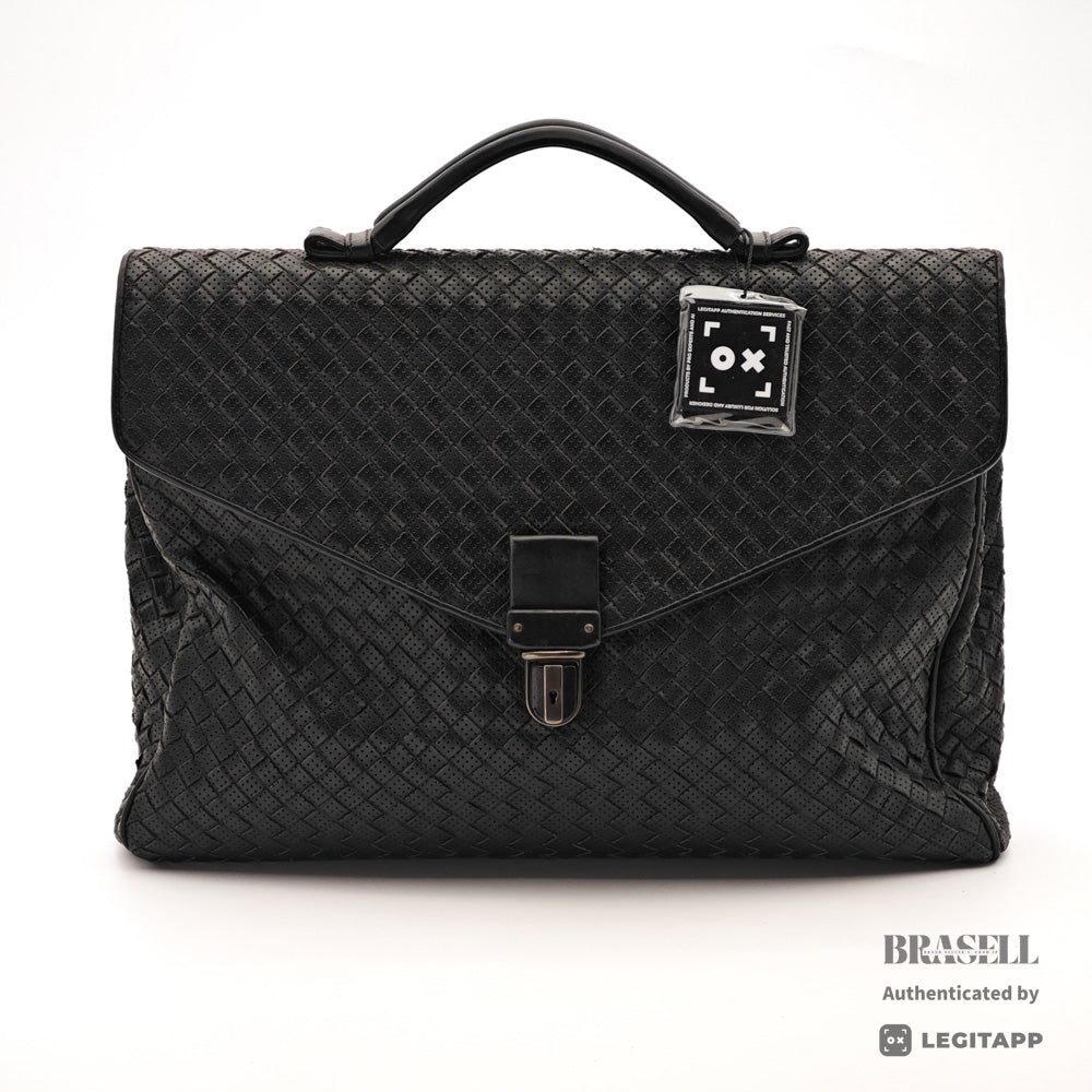 BOTTEGA VENETA Intrecciato Leather Black Business Bag 【ImportFeeFREE】