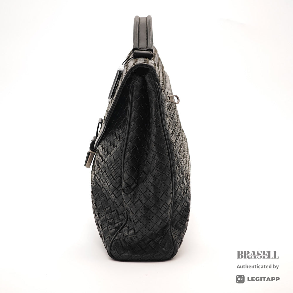 BOTTEGA VENETA Intrecciato Leather Black Business Bag 【ImportFeeFREE】