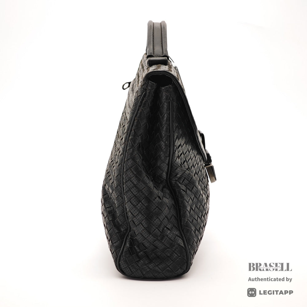 BOTTEGA VENETA Intrecciato Leather Black Business Bag 【ImportFeeFREE】