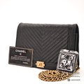 CHANEL Boy Chanel Lambskin V-Stitch Chain Wallet Shoulder Bag 【ImportFeeFREE】