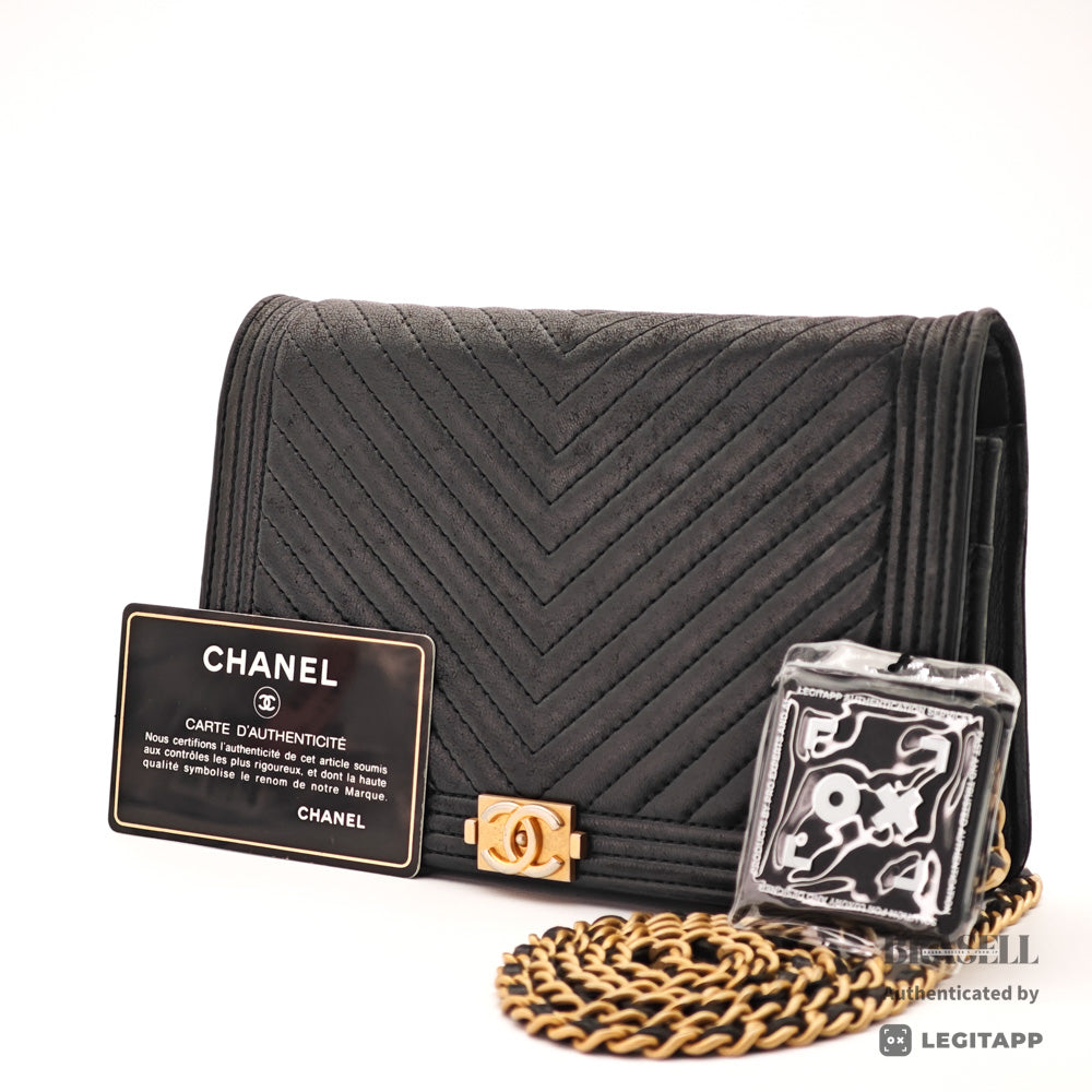 CHANEL Boy Chanel Lambskin V-Stitch Chain Wallet Shoulder Bag 【ImportFeeFREE】