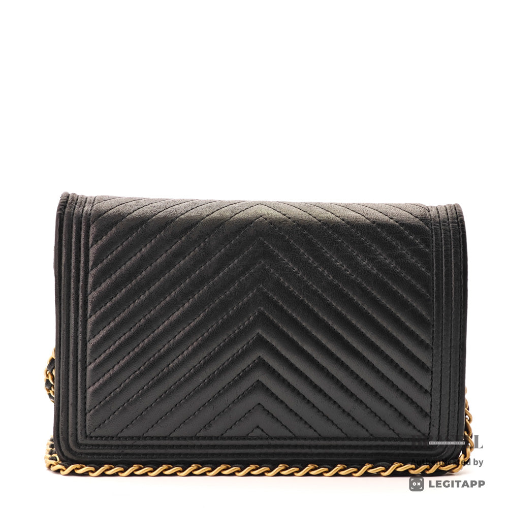 CHANEL Boy Chanel Lambskin V-Stitch Chain Wallet Shoulder Bag 【ImportFeeFREE】
