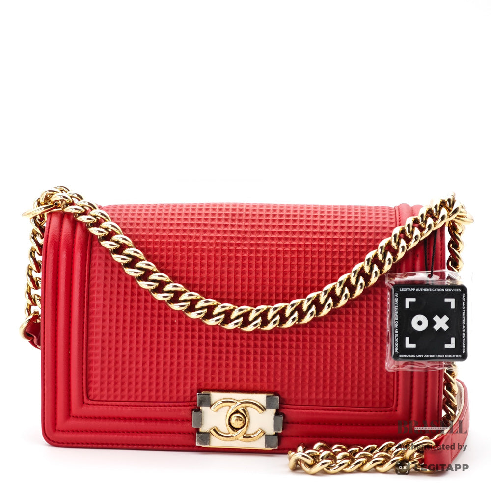 CHANEL Boy CHANEL Lambskin Leather Chain Shoulder Red Bag 【ImportFeeFREE】