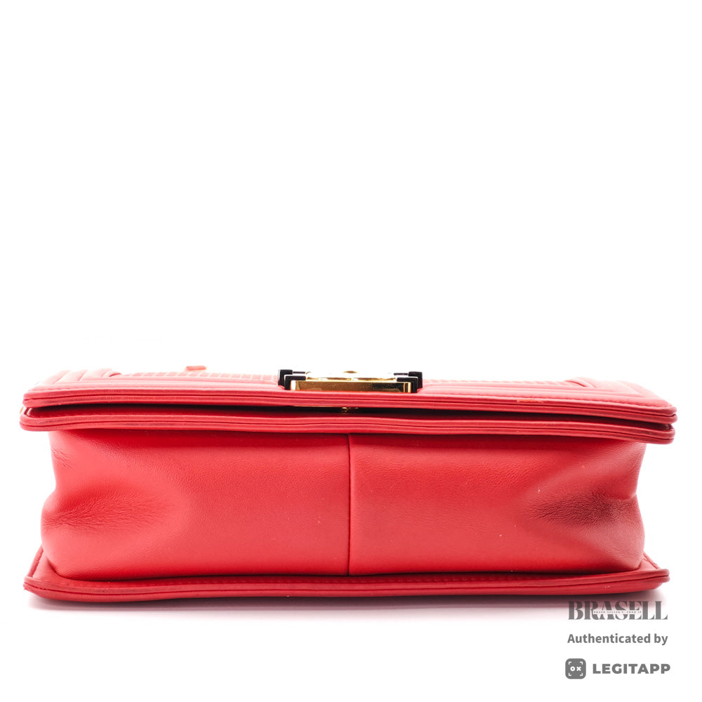 CHANEL Boy CHANEL Lambskin Leather Chain Shoulder Red Bag 【ImportFeeFREE】