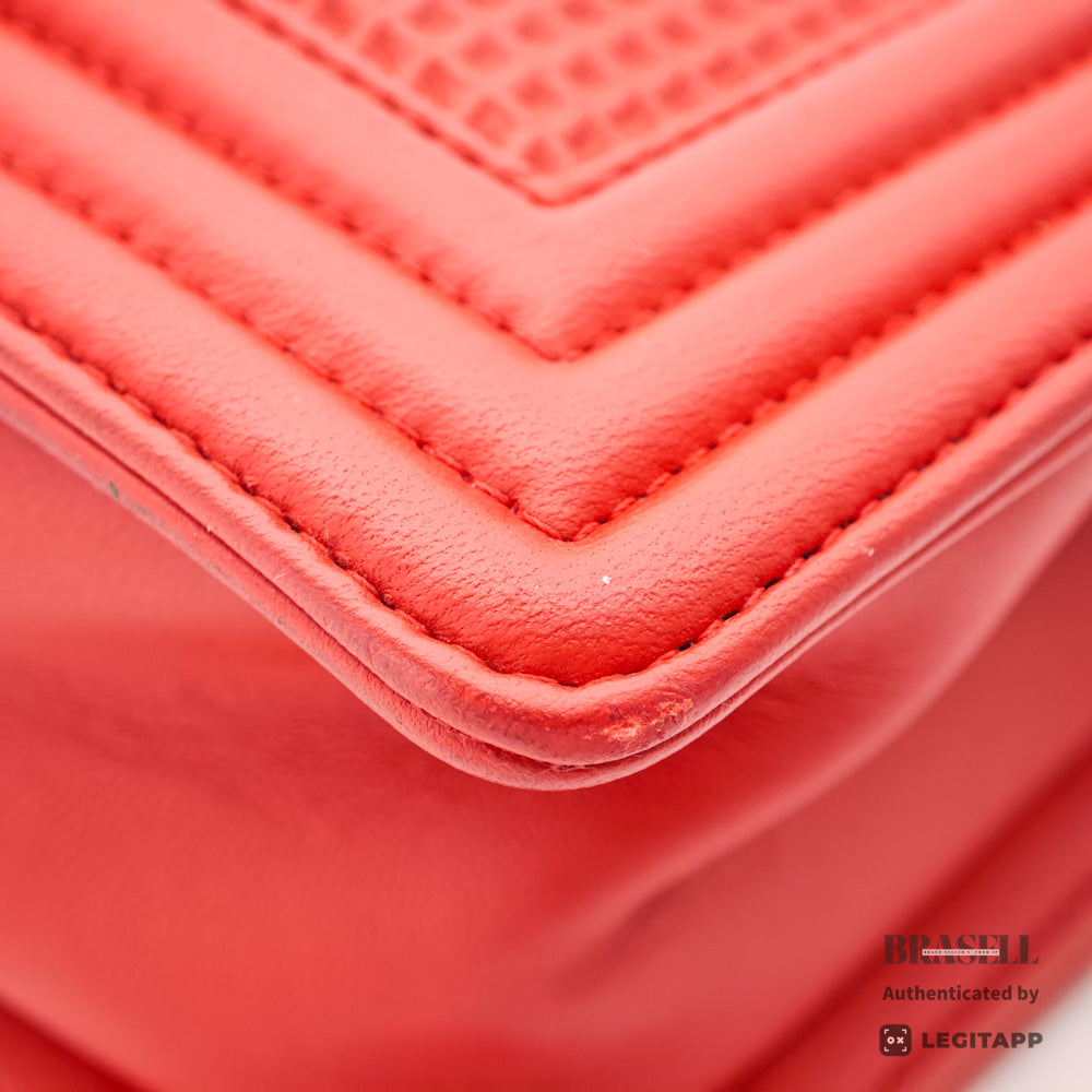 CHANEL Boy CHANEL Lambskin Leather Chain Shoulder Red Bag 【ImportFeeFREE】
