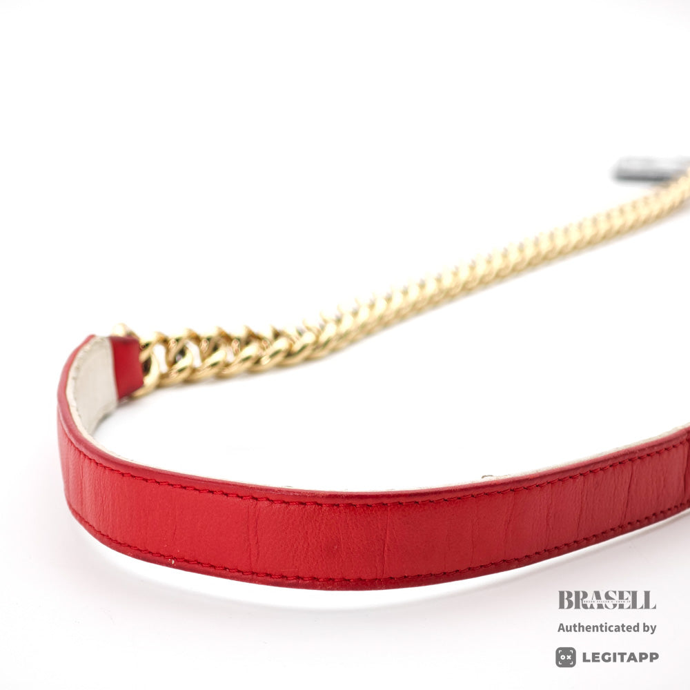 CHANEL Boy CHANEL Lambskin Leather Chain Shoulder Red Bag 【ImportFeeFREE】