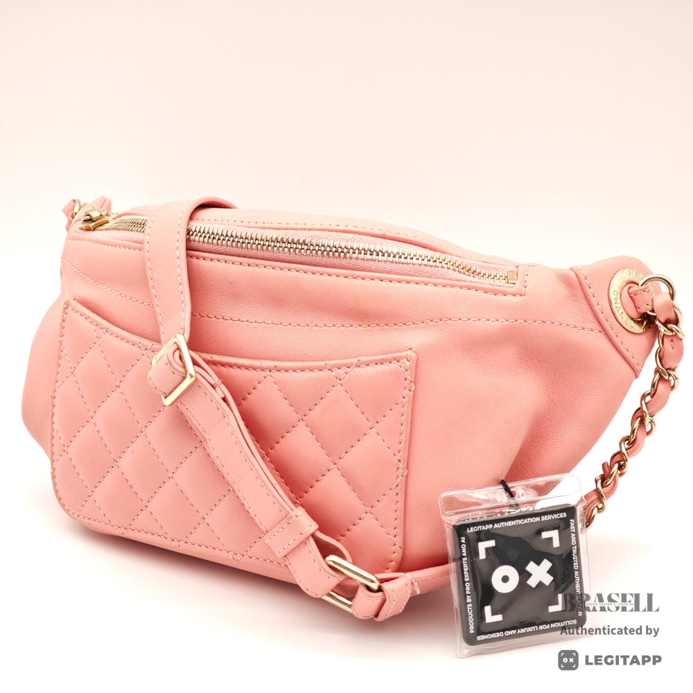 CHANEL Matelassé Lambskin Pink Chain Shoulder Bag 【ImportFeeFREE】