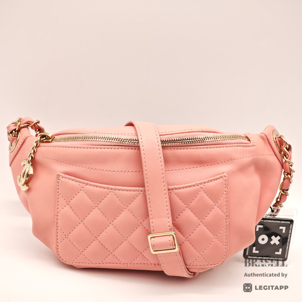 CHANEL Matelassé Lambskin Pink Chain Shoulder Bag 【ImportFeeFREE】