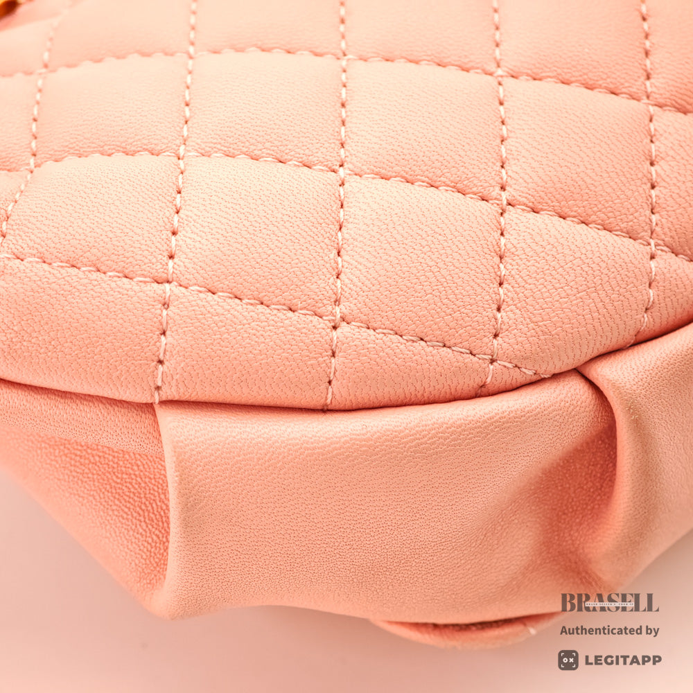 CHANEL Matelassé Lambskin Pink Chain Shoulder Bag 【ImportFeeFREE】