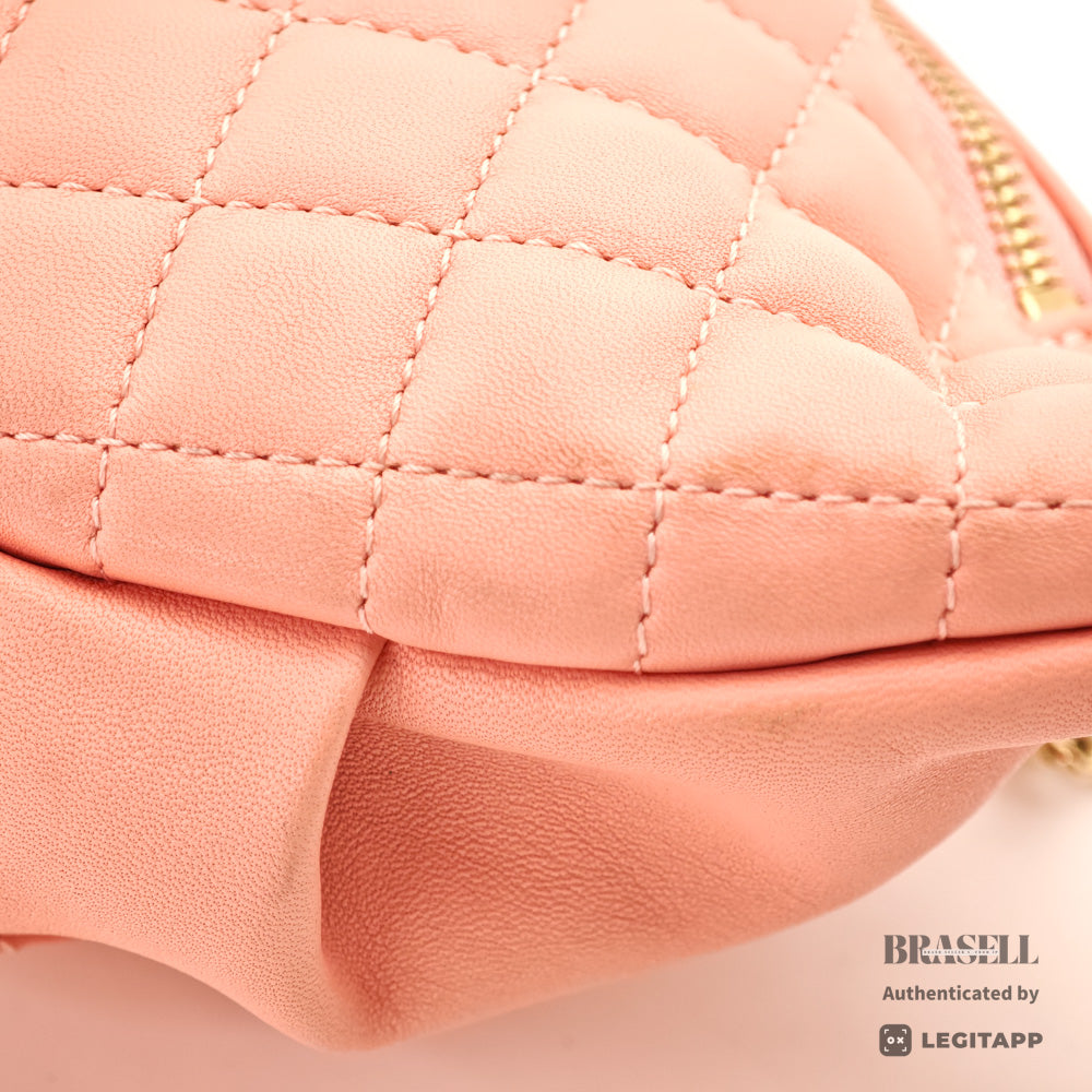 CHANEL Matelassé Lambskin Pink Chain Shoulder Bag 【ImportFeeFREE】