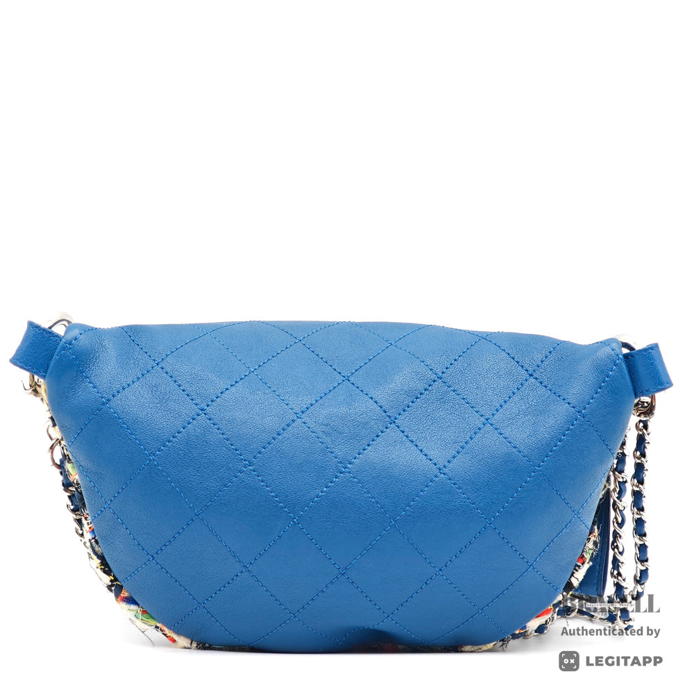 CHANEL Matelasse Tweed Lambskin Leather Blue Multicolor 2Way Waist Bag A93842 【ImportFeeFREE】