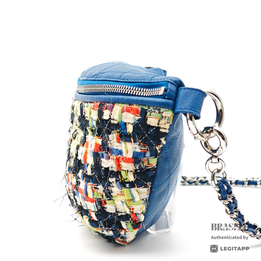 CHANEL Matelasse Tweed Lambskin Leather Blue Multicolor 2Way Waist Bag A93842 【ImportFeeFREE】