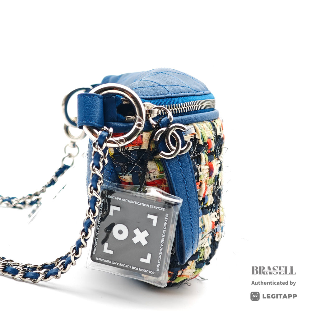 CHANEL Matelasse Tweed Lambskin Leather Blue Multicolor 2Way Waist Bag A93842 【ImportFeeFREE】