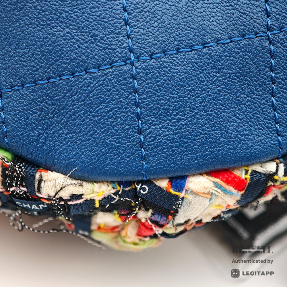 CHANEL Matelasse Tweed Lambskin Leather Blue Multicolor 2Way Waist Bag A93842 【ImportFeeFREE】
