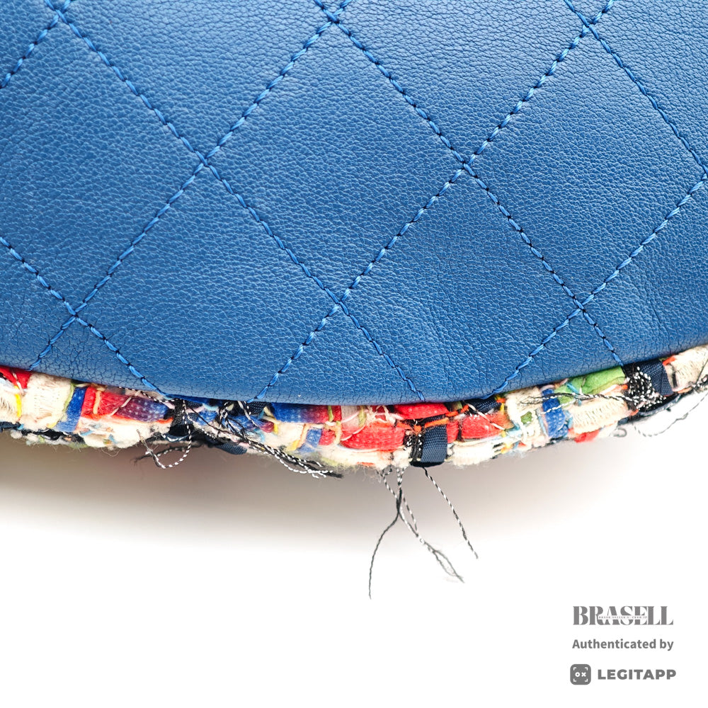 CHANEL Matelasse Tweed Lambskin Leather Blue Multicolor 2Way Waist Bag A93842 【ImportFeeFREE】