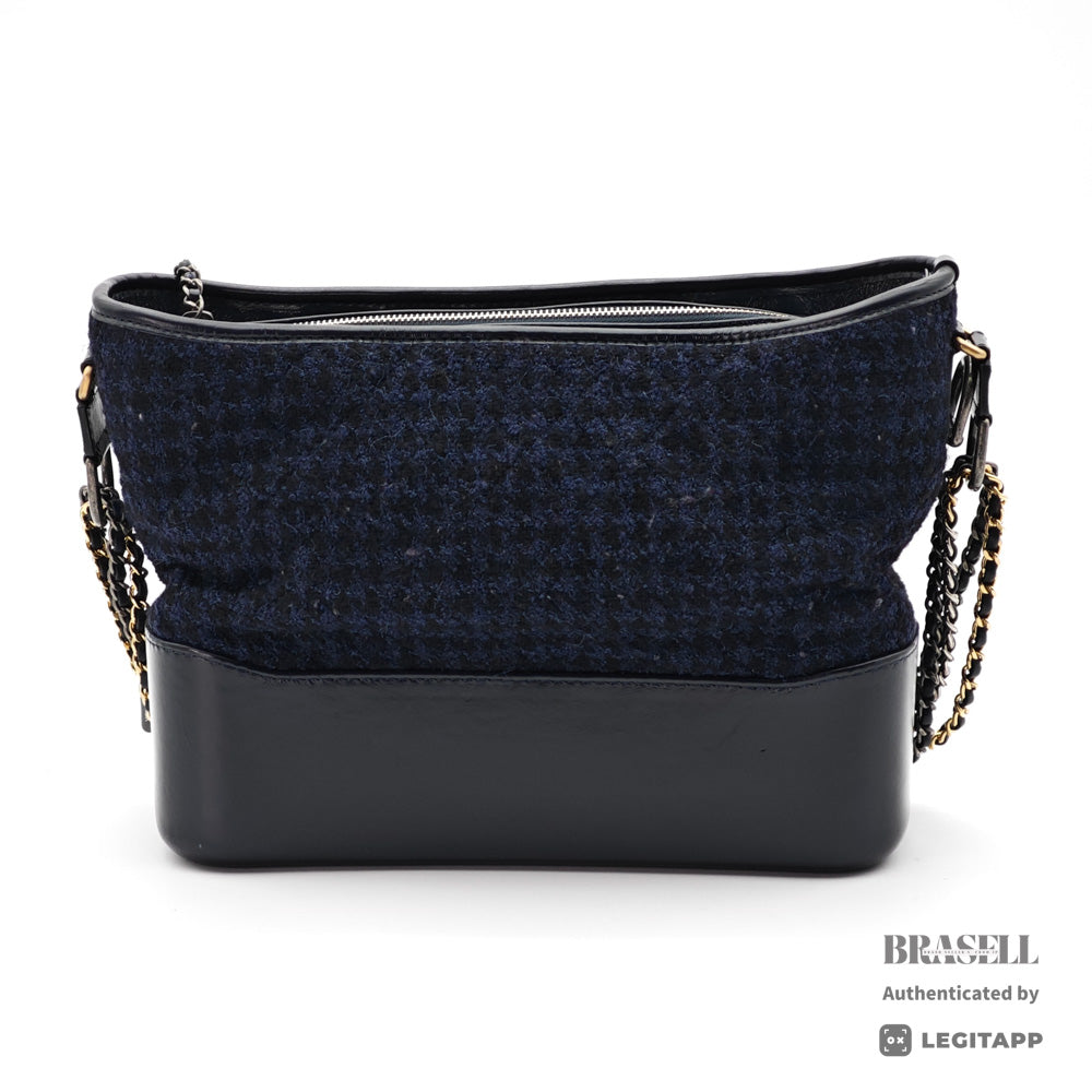 CHANEL Gabrielle de Chanel Large Hobo Tweed Leather Embroidery Black Blue 【ImportFeeFREE】