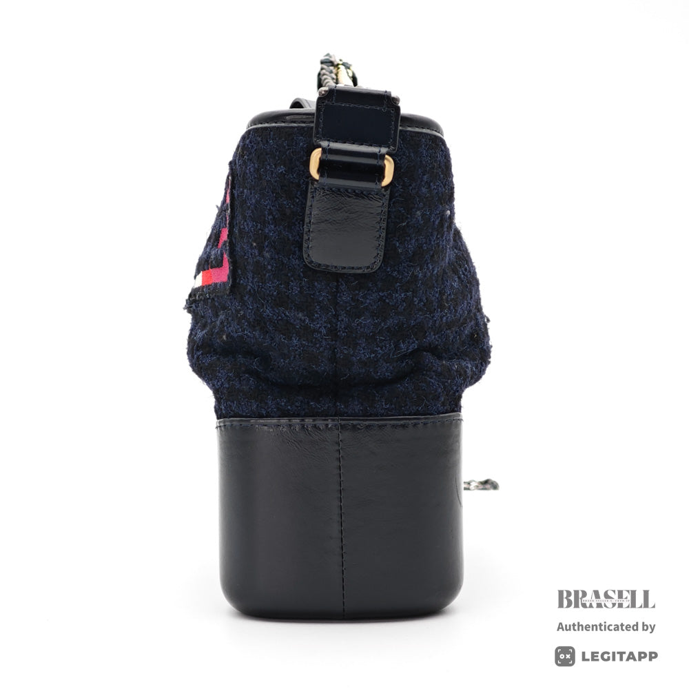 CHANEL Gabrielle de Chanel Large Hobo Tweed Leather Embroidery Black Blue 【ImportFeeFREE】