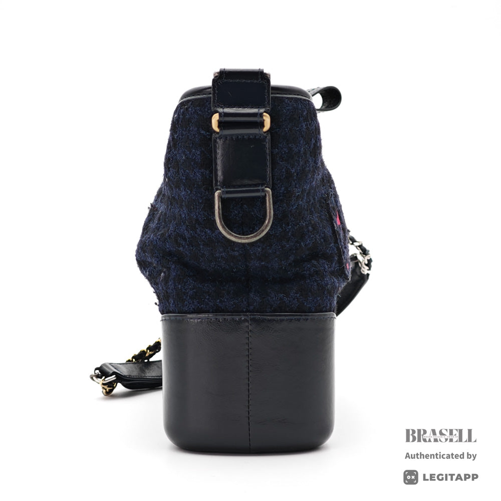 CHANEL Gabrielle de Chanel Large Hobo Tweed Leather Embroidery Black Blue 【ImportFeeFREE】