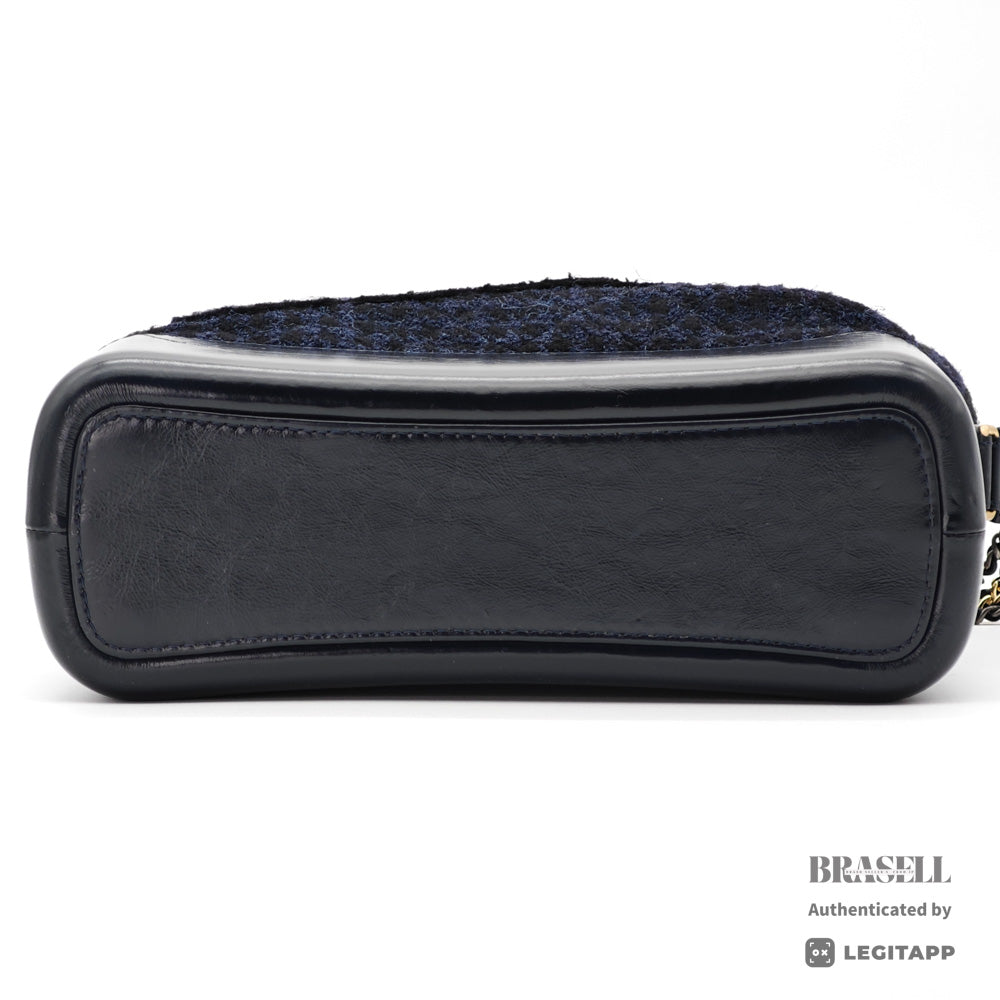 CHANEL Gabrielle de Chanel Large Hobo Tweed Leather Embroidery Black Blue 【ImportFeeFREE】