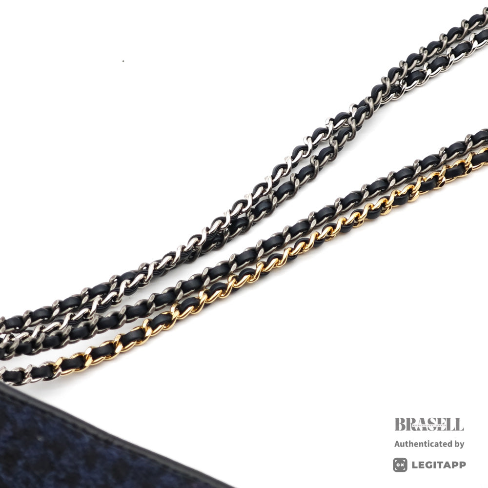 CHANEL Gabrielle de Chanel Large Hobo Tweed Leather Embroidery Black Blue 【ImportFeeFREE】