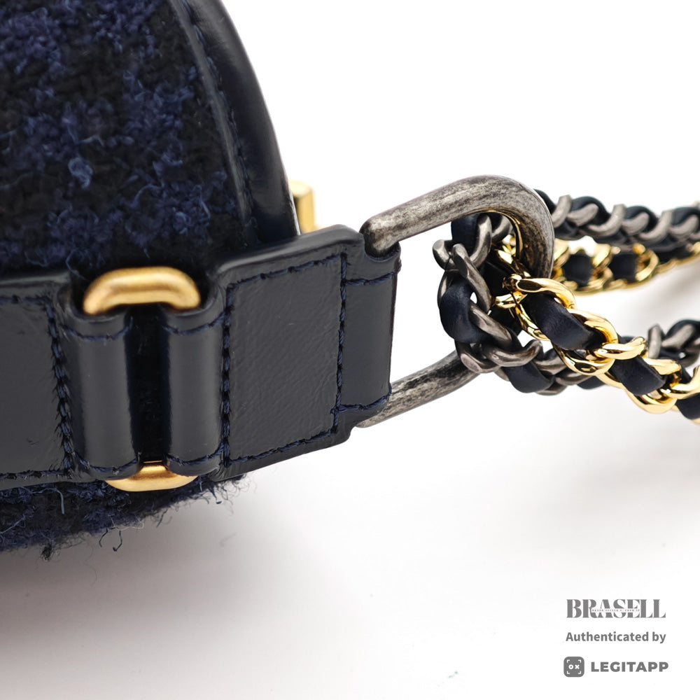 CHANEL Gabrielle de Chanel Large Hobo Tweed Leather Embroidery Black Blue 【ImportFeeFREE】