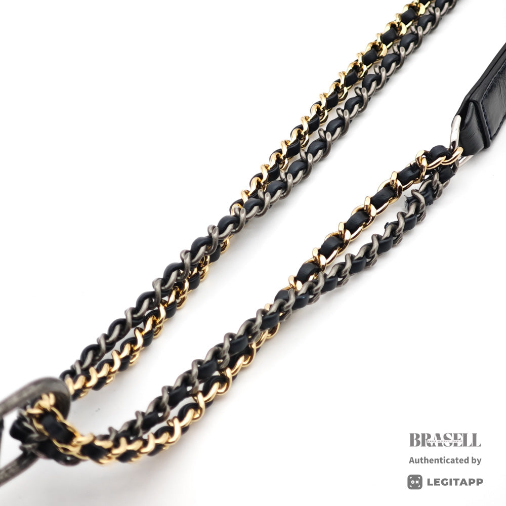 CHANEL Gabrielle de Chanel Large Hobo Tweed Leather Embroidery Black Blue 【ImportFeeFREE】