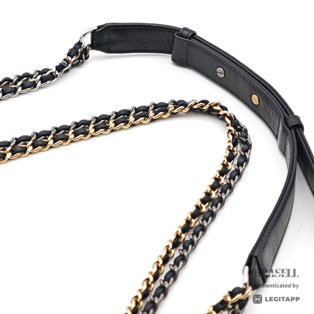 CHANEL Gabrielle de Chanel Large Hobo Tweed Leather Embroidery Black Blue 【ImportFeeFREE】