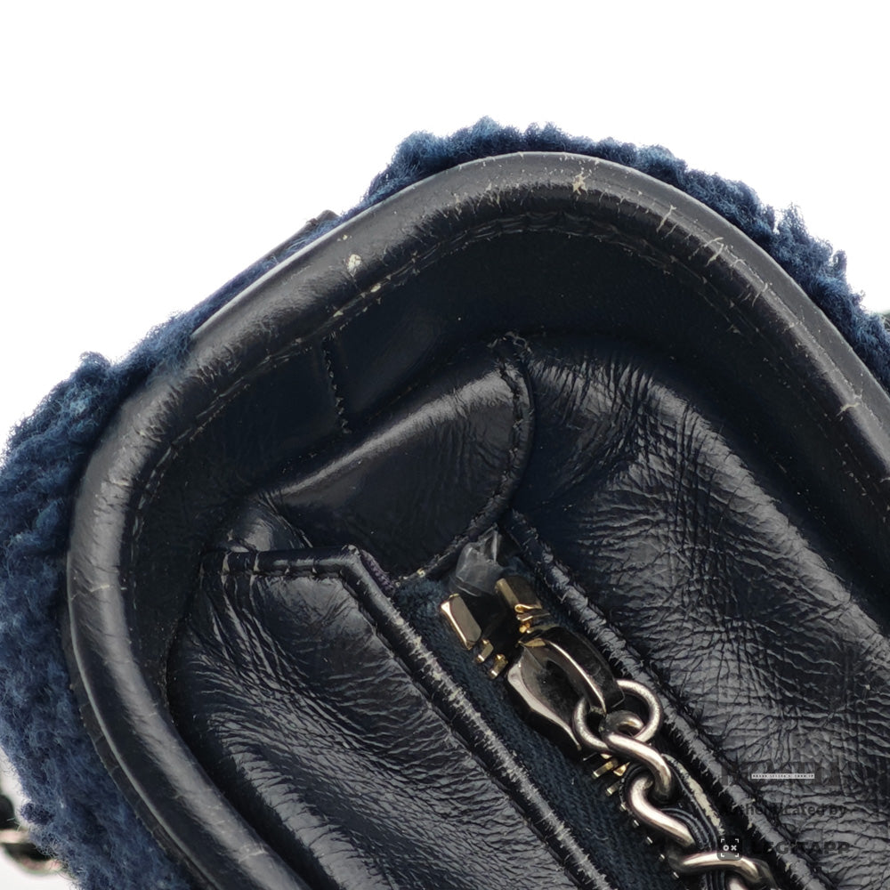CHANEL Gabrielle Shearling Navy Shoulder Bag Women's【ImportFeeFREE】