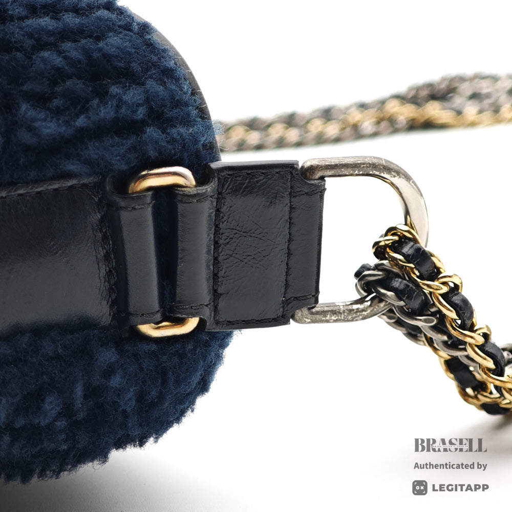 CHANEL Gabrielle Shearling Navy Shoulder Bag Women's【ImportFeeFREE】