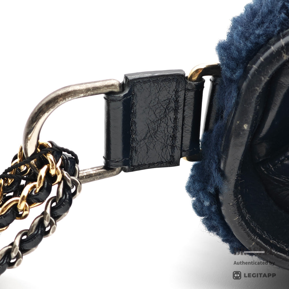 CHANEL Gabrielle Shearling Navy Shoulder Bag Women's【ImportFeeFREE】