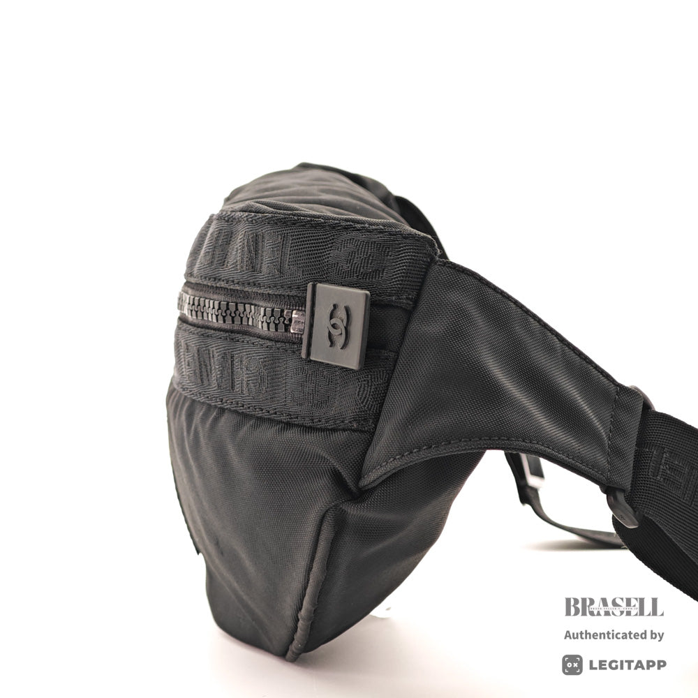 CHANEL Sports Coco Mark Nylon Canvas Black Waist Bag 【ImportFeeFREE】
