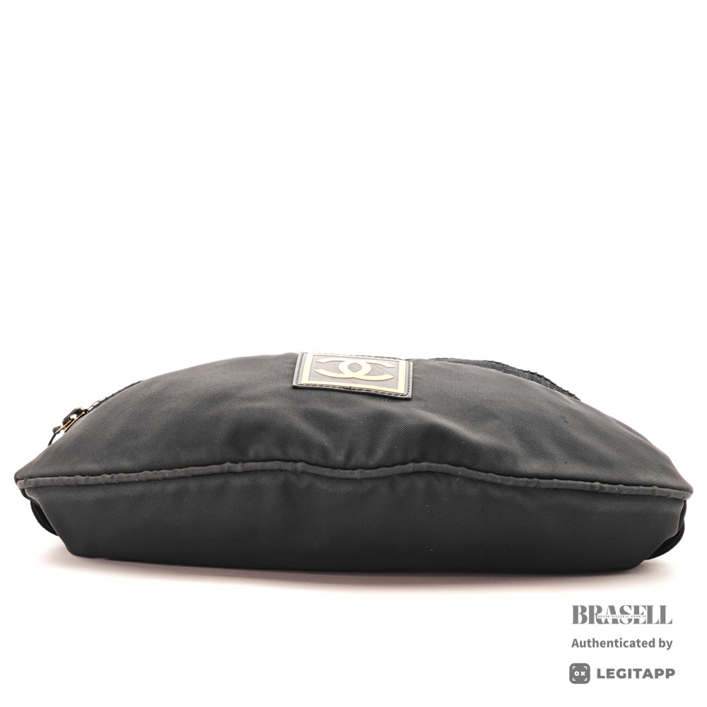 CHANEL Sports Coco Mark Nylon Canvas Black Waist Bag 【ImportFeeFREE】