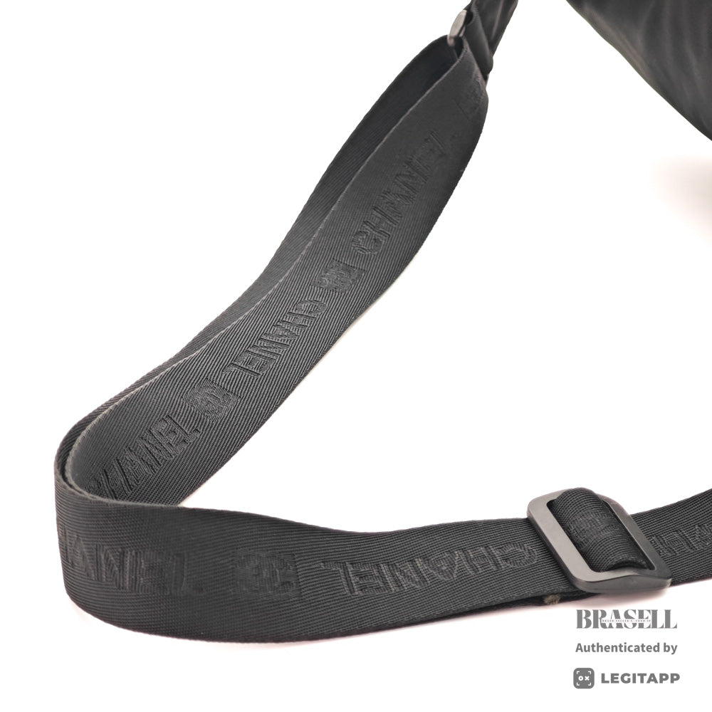 CHANEL Sports Coco Mark Nylon Canvas Black Waist Bag 【ImportFeeFREE】