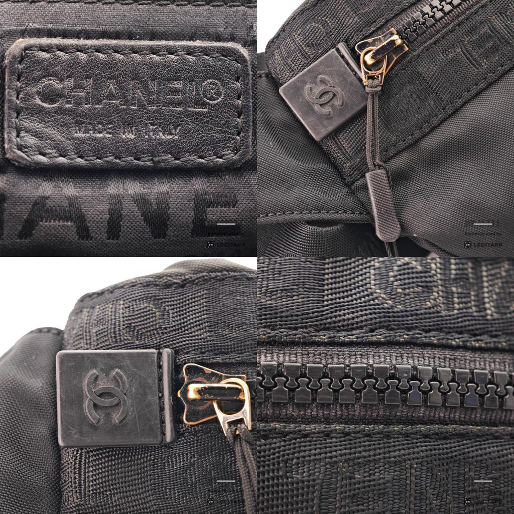 CHANEL Sports Coco Mark Nylon Canvas Black Waist Bag 【ImportFeeFREE】