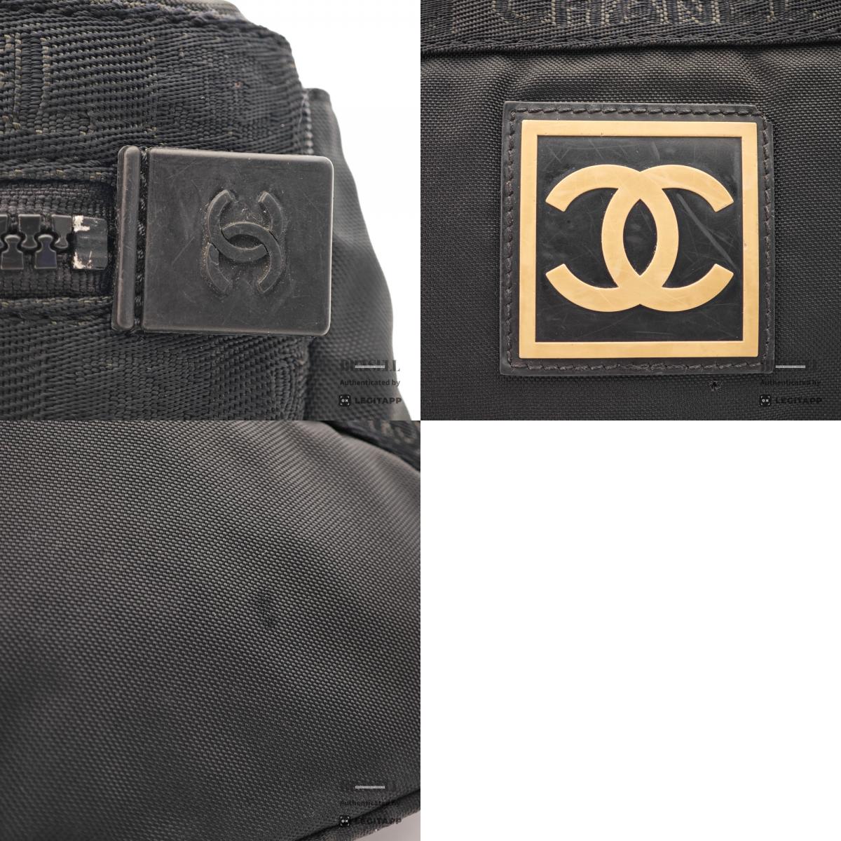 CHANEL Sports Coco Mark Nylon Canvas Black Waist Bag 【ImportFeeFREE】