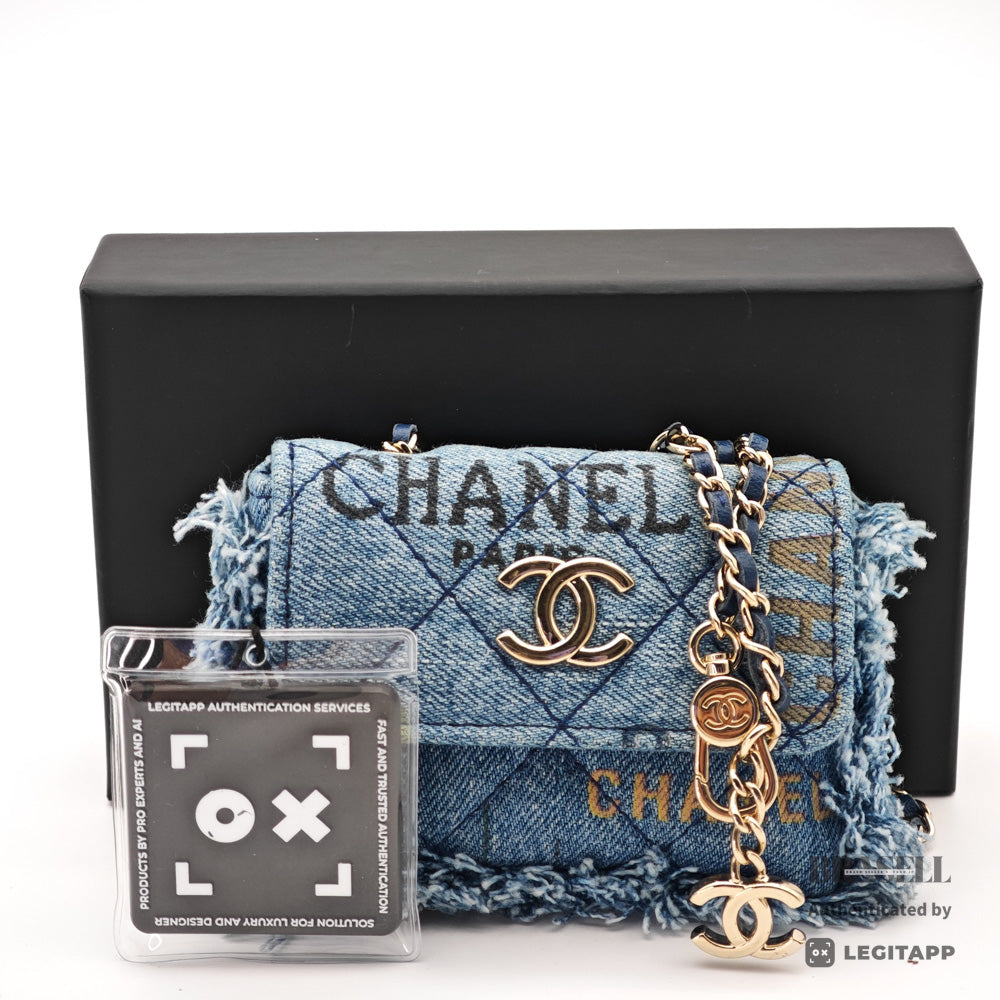 CHANEL Matelasse Denim Print Fringe Pouch Shoulder Women's【ImportFeeFREE】