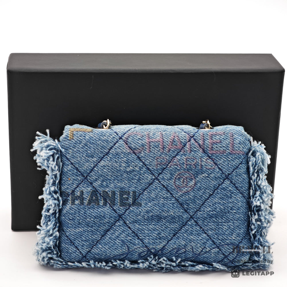 CHANEL Matelasse Denim Print Fringe Pouch Shoulder Women's【ImportFeeFREE】