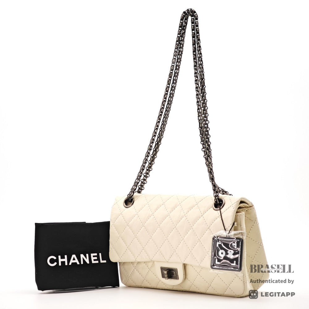 CHANEL 2.55 Matelasse Leather White Chain Shoulder Bag 【ImportFeeFREE】