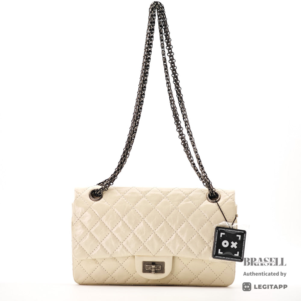 CHANEL 2.55 Matelasse Leather White Chain Shoulder Bag 【ImportFeeFREE】