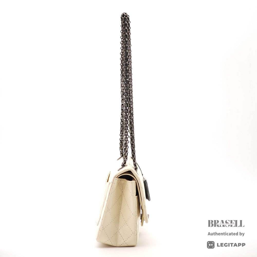 CHANEL 2.55 Matelasse Leather White Chain Shoulder Bag 【ImportFeeFREE】