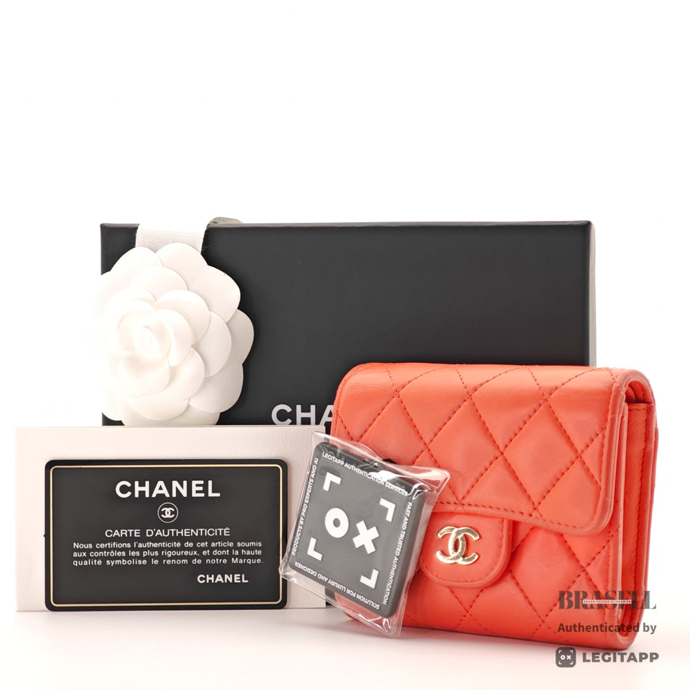 CHANEL Matelasse CC Logo Lambskin Orange Mini Wallet 【ImportFeeFREE】