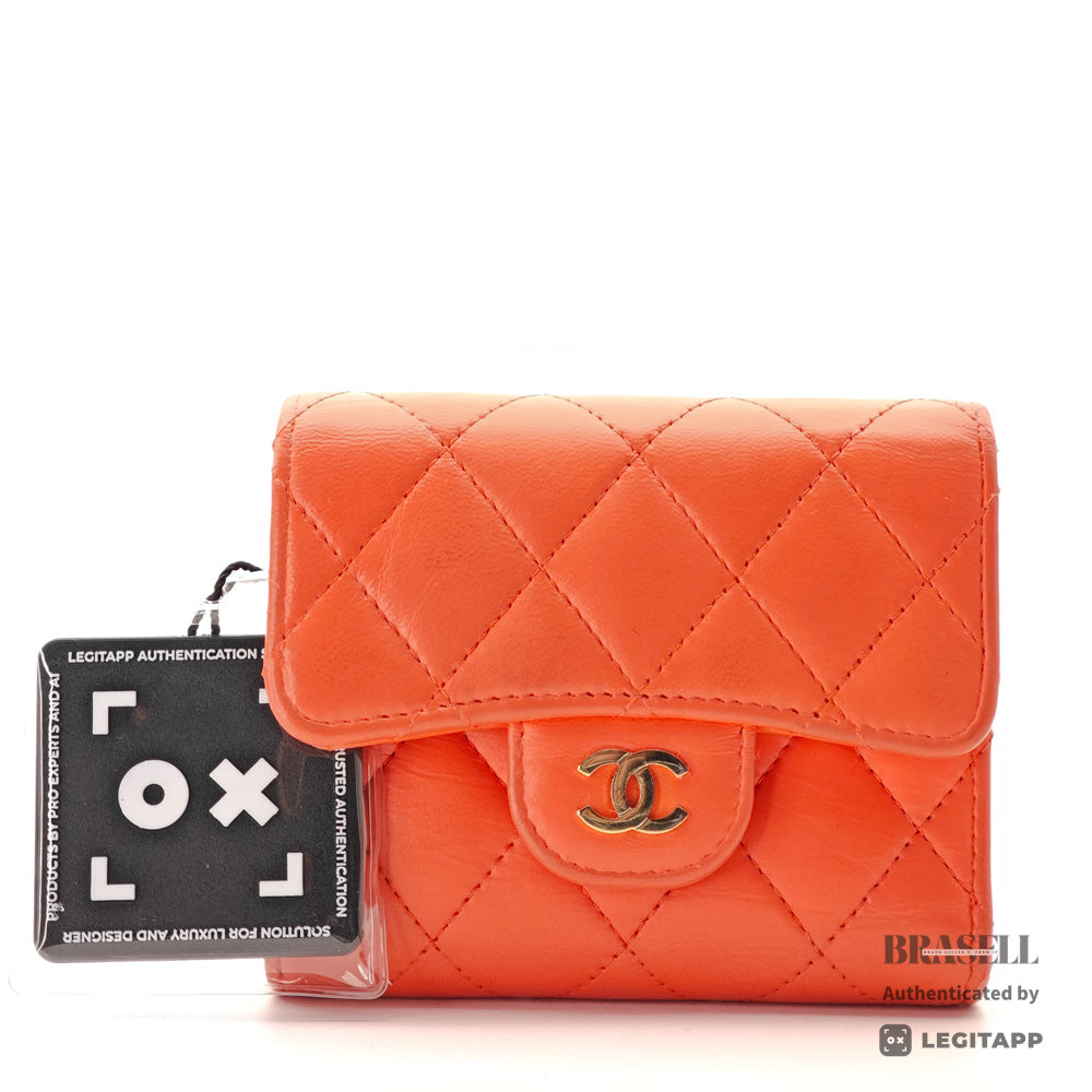 CHANEL Matelasse CC Logo Lambskin Orange Mini Wallet 【ImportFeeFREE】